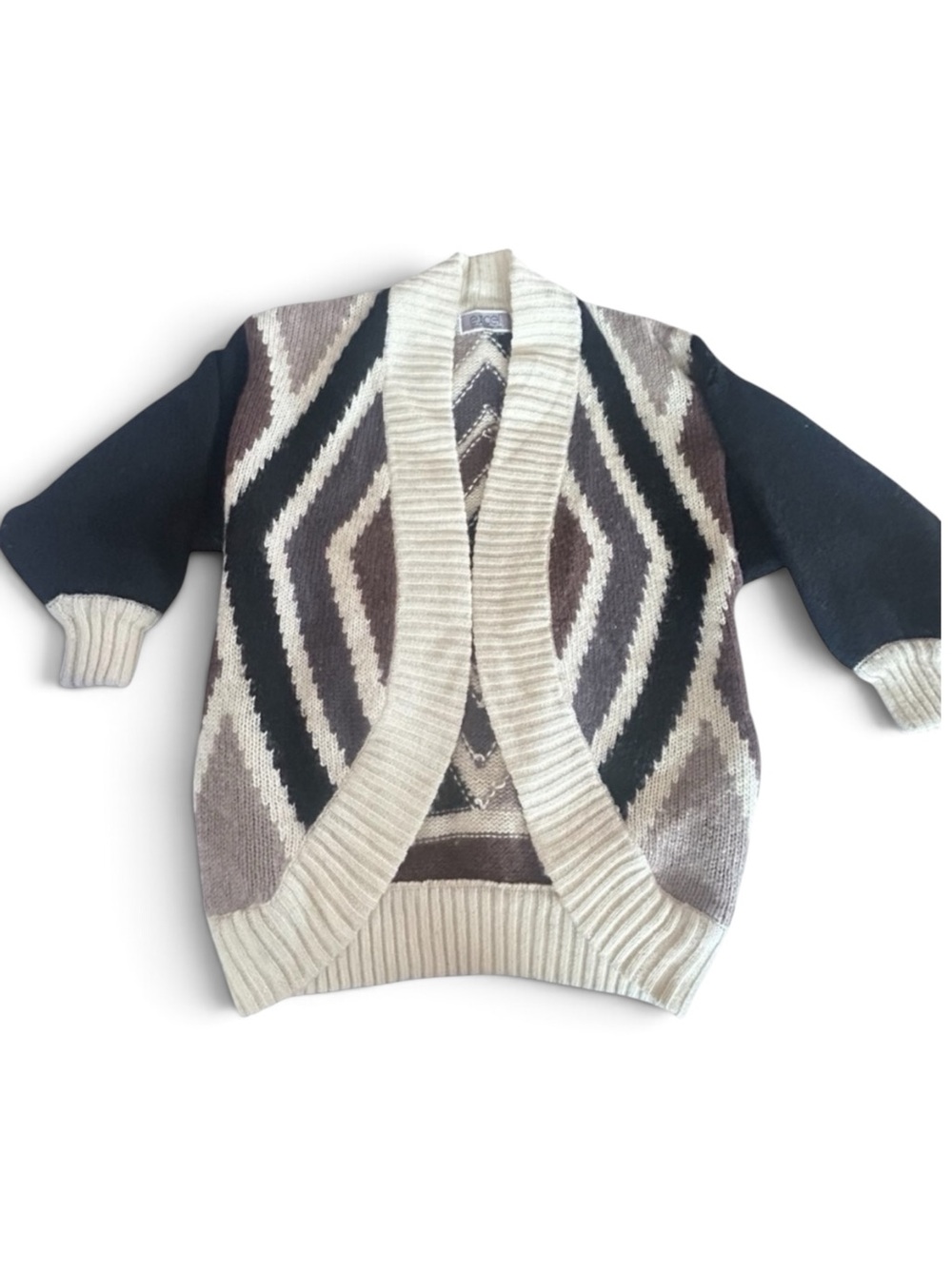 Oversized Vintage Cocoon Mohair Blend Geometric Patterned Women's Sweater S/M